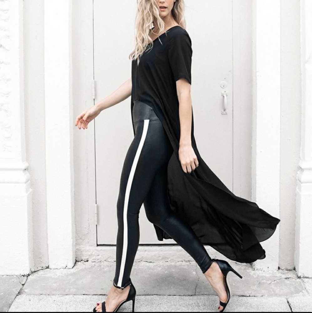 SPANX Faux Leather Side Stripe Leggings NWT